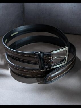 Classic Men's Brown Leather Belt with Silver Buckle